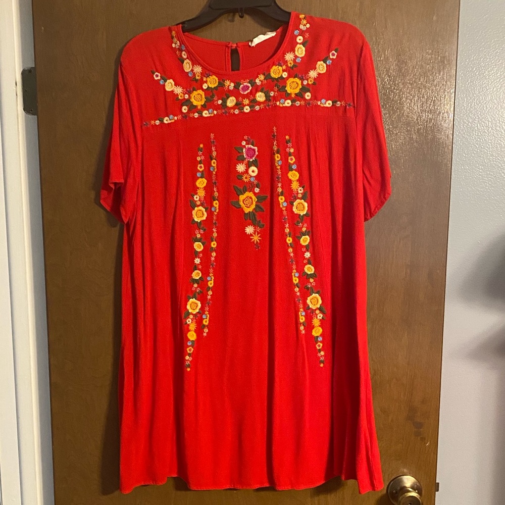 Altar’d State Red Embroidered Mini Dress